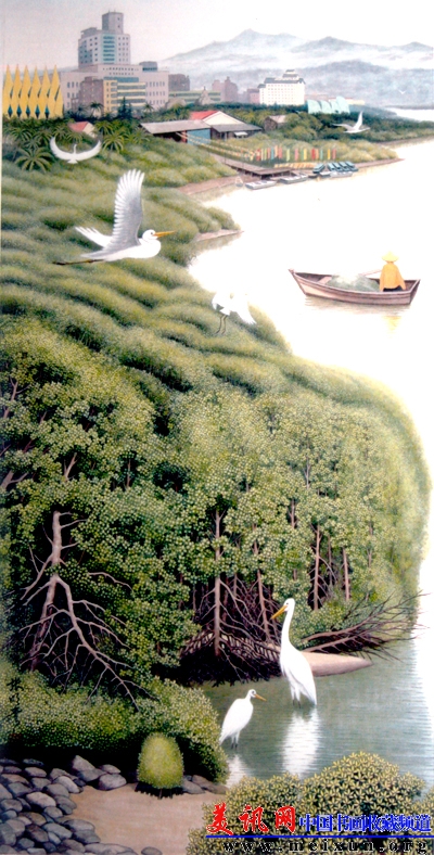 和谐美的海南三亚城 中国画 138x69cm 2008年.jpg