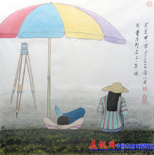 国画《测量系列之二《午休》(66x68cm) .jpg