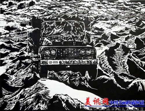 版画《屋脊之恋》，作者：李春华，40CMX80CM，入选庆祝西藏和平解放40周年美展。815D1678.JPG