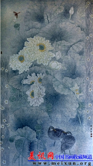 国画 荷塘雾韵 2011年入选中国当代花鸟画展100cm180cm 宣纸.jpg