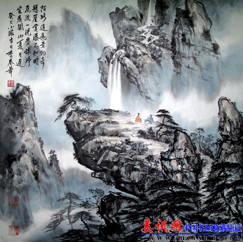 登崖论瀑图, 纸本, 69x70cm.jpg