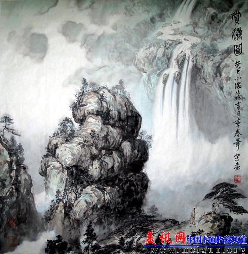 赏瀑图.   纸本,69x70cm.JPG