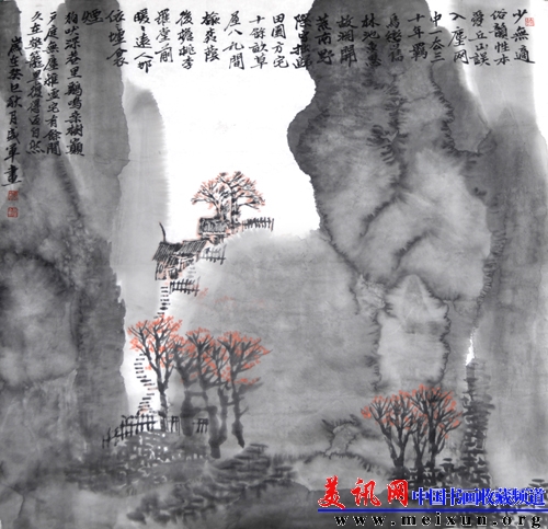 唐盛军墟村远烟图，宣纸，4尺斗方，2013年.jpg