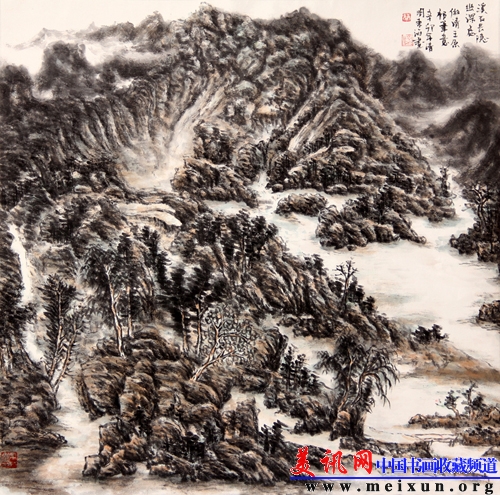 1蔡东海 《溪石长隐幽深处 》仿王原祁笔意(清四王)2011年  68cm×68cm  纸本墨笔 广东佛山张槎中学（86453336@qq.com).JPG