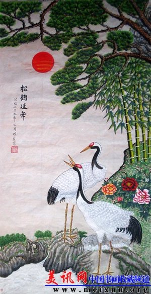 松鹤延年136x68cm纸本.jpg