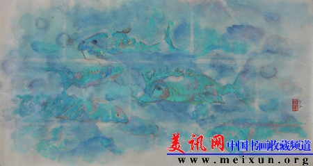 李璐宇《blue blue fish》38x70cm纸本彩墨2008.jpg