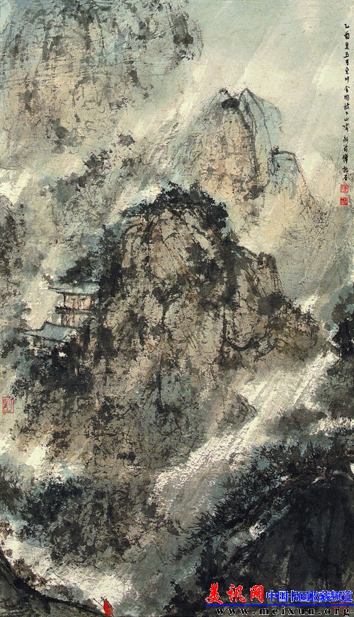 潇潇暮雨 傅抱石 1945年 103.5cm×59.4cm 设色纸本 轴.jpg