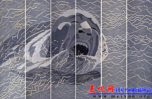 方力钧 1999年作 1999.2.1（六联作） 木刻版画 八分之八 488×732cm.jpg