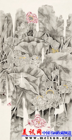 王路平 风过荷花水飘香 纸本水墨 68x136cm 2014年.jpg