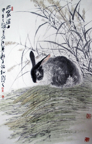 宋柏松  三窟谋士  70×46cm  立轴.jpg