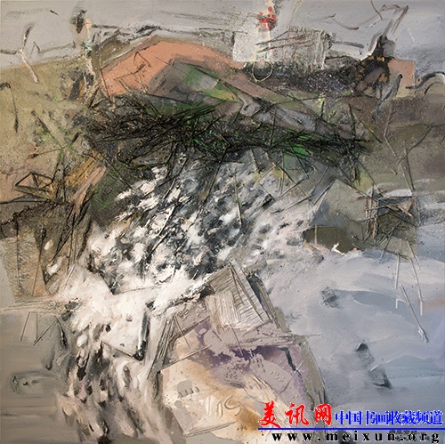 杨劲松，两层空间，布面混合材料，240cm×240cm，2014.jpg