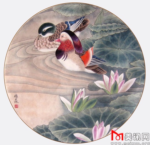 鸳鸯戏水 纸本软片 63cmx63cm 2014年.jpg