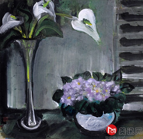 林风眠  百叶窗瓶花 65x67cm 纸本设色.jpg